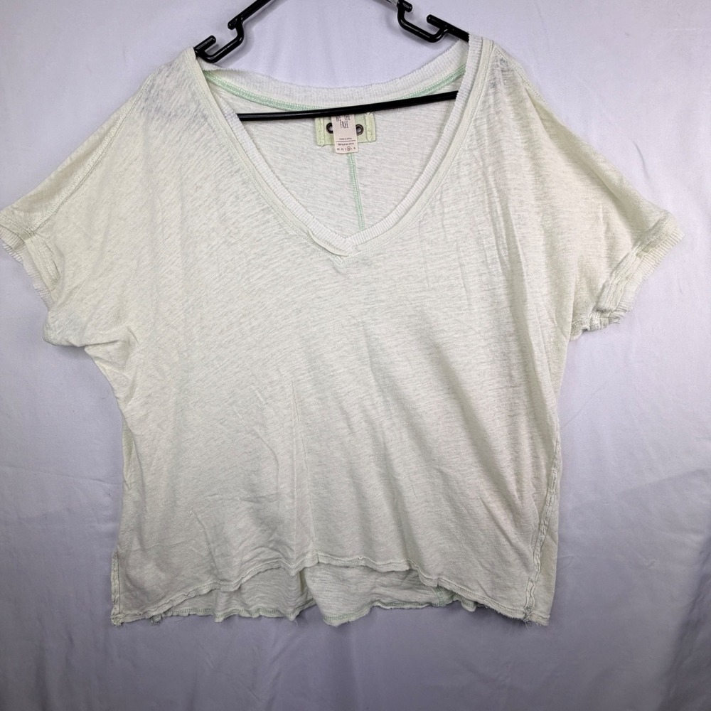 We The Free Free People T-Shirt Medium Mint Green V-Neck Oversized Slub Knit